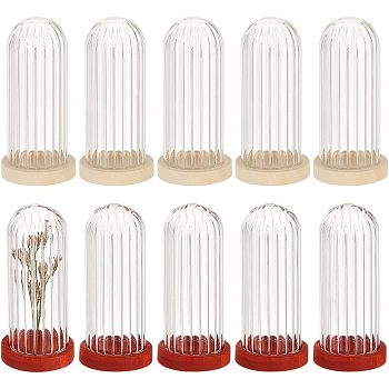 Nbeads 10Pcs Mini Glass Cloche Dome Covers, Cloche Bell Jar Covers, with 10Pcs 2 Colors Flat Round Natural Wood Cabochon Settings, Mixed Color, Cover: 50~51x20mm, Inner Diameter: 15.5mm