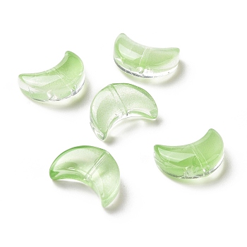 Transparent Spray Painted Glass Beads, Crescent Moon, Yellow Green, 14x9.5x5mm, Hole: 1mm