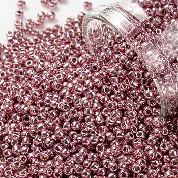 TOHO Round Seed Beads, Japanese Seed Beads, (PF553) PermaFinish Pink Lilac Metallic, 11/0, 2.2mm, Hole: 0.8mm, about 1110pcs/bottle, 10g/bottle