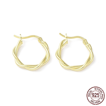 925 Sterling Silver Hoop Earrings, Twist Wire, with S925 Stamp, Real 18K Gold Plated, 21x3x19.5mm