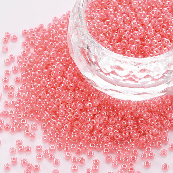 12/0 Imitation Jade Glass Seed Beads, Opaque Colours Luster, Round, Salmon, 2x1.5mm, Hole: 1mm, about 40000pcs/Pound