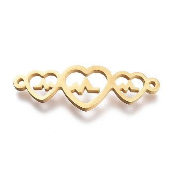 304 Stainless Steel Links Connectors, Laser Cut, Connected Heart With Heartbeat, for Valentine's Day, Golden, 8.5x25x1mm, Hole: 1mm