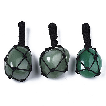 Natural Green Aventurine Pendants, with Woven TaiWan Nylon Thread, Nuggets, 40~60x20~27x12~24mm, Hole: 10~16mm