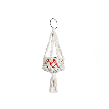 Macrame Cotton Pendant Decorations, Boho Style Hanging Planter Baskets for Interior Car View Mirror Hanging Ornament, Red, 400~410mm