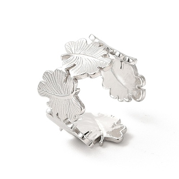 304 Stainless Steel Maple Leaf Open Cuff Ring for Women, Stainless Steel Color, Inner Diameter: US Size 6 3/4(17.1mm)
