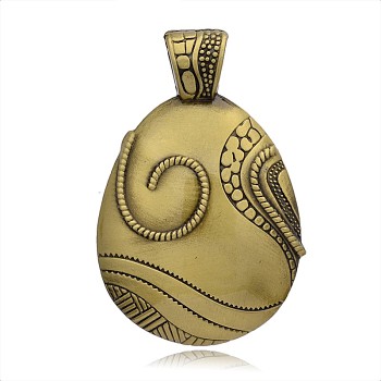 Tibetan Style Egg/Teardrop Alloy Big Pendants, Long-Lasting Plated, Antique Bronze, 64x42x6mm, Hole: 4x6mm