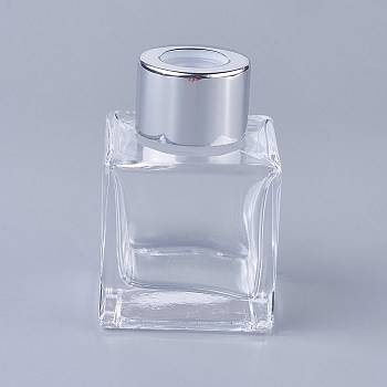 50ml Glass Diffsuer Aromatherapy Bottles, with PE Plastic Plug, Car Perfume Bottle, Volatile Bottle, Square, Silver, 4.7x4.7x7cm, Capacity: 50ml(1.69 fl. oz)