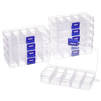 10 Grids Plastic Bead Storage Containers, Adjustable Dividers Box, for Crafting, Beading, Nail Art Rhinestones, Diamond Embroidery, Rectangle, WhiteSmoke, 12.8x6.9x2.2cm, Compartments: 2.45x3.05cm