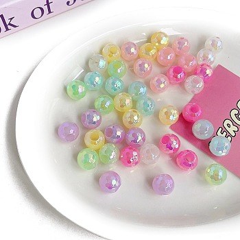 Opaque Acrylic Beads, Imitation Jelly, Faceted, Round, Mixed Color, 15.8x14.5mm, Hole: 7mm
