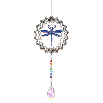 DIY Wind Chime Diamond Painting Kits, Including Crystal Pendant, Resin Rhinestones, Pen, Tray & Glue Clay, Dragonfly Pattern, 470mm