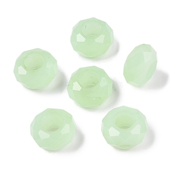 Glass European Beads, Large Hole Beads, No Metal Core, Rondelle, Pale Green, 14x8mm, Hole: 5mm