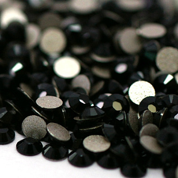 Glass Flat Back Rhinestone, Grade A, Back Plated, Faceted, Half Round, Jet, SS4, 1.5~1.6mm, 1440pcs/bag