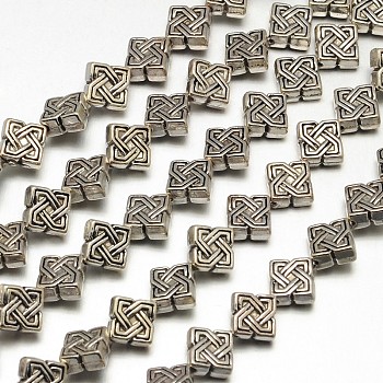 Tibetan Style Rhombus Alloy Bead Strands, Lead Free & Cadmium Free & Nickel Free, Antique Silver, 7x4mm, Hole: 1mm, about 23pcs/strand, 8 inch