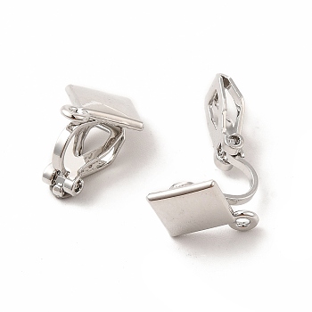 Alloy Clip-on Earring Findings, with Horizontal Loops, Rhombus, Platinum, 15x11x9.5mm, Hole: 1.4mm