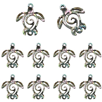 10Pcs Natural Paua Shell Connector Charms, Hollow Sea Turtle Links with Acrylic Back, Colorful, 21x19mm