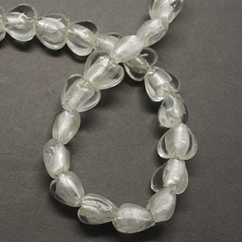 Handmade Silver Foil Glass Beads, Heart, Clear, 12x12x8mm, Hole: 2mm