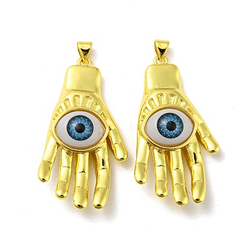 Real 18K Gold Plated Brass Pendants, Acrylic Evil Eye Charms, Palm, 43x22x9.5mm, Hole: 4x3.5mm