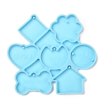 Pendant Silicone Molds, Resin Casting Molds, For UV Resin, Epoxy Resin Jewelry Making, Mixed Shape, Dark Cyan, 115x130x7mm
