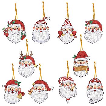 Christmas Theme DIY Diamond Painting Keychain Kit, Including Acrylic Board, Keychain Clasp, Bead Chain, Resin Rhinestones Bag, Diamond Sticky Pen, Tray Plate and Glue Clay, Santa Claus, 75~95x45~60mm, 10pcs/set