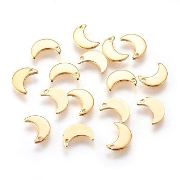 304 Stainless Steel Charms, Moon, Golden, 10x7x1mm, Hole: 1.2mm