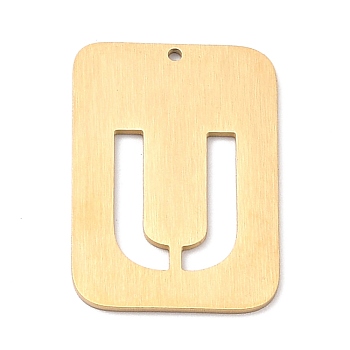 Ion Plating(IP) 304 Stainless Steel Pendants, Rectangle with Alphabet, Hollow, Letter.U, 32x22x1mm, Hole: 1.5mm