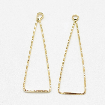 Brass Pendants, Triangle, Real 18K Gold Plated, 37x11.5x0.5mm, Hole: 1.5mm