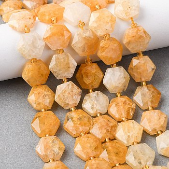 Natural Quartz Beads Strands, Hexagon, Faceted, with Seed Beads, 12x13.5x6.5mm, Hole: 1mm, about 25pcs/strand, 14.37''(36.5cm)