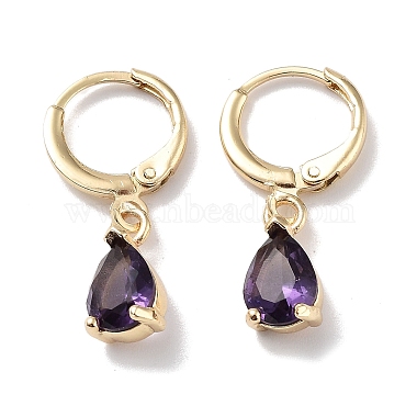 Purple Teardrop Brass Earrings