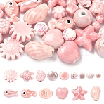 30Pcs 15 Styles Handmade Porcelain Beads, Bright Glazed Porcelain Style, Pink, 6~22x6~22x5.5~14mm, Hole: 1.5~4mm, 2pcs/style (PORC-YW0001-74)