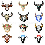 24Pcs 12 Styles Cattle Head Silicone Focal Beads, Mixed Color, 25.5~32x24.5~35x7.5~9mm, Hole: 2~3mm, 2pcs/style(SIL-CJ0002-14)