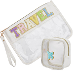 PVC & Polyester Makeup Bags, Packing Zipper Bags, Cosmetic Stationery Storage Bags, Rectangle, Floral White, 30.5x22x0.4cm(ABAG-WH20014-06B)