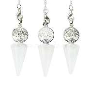 Natural Quartz Crystal Cone Dowsing Pendulum Big Pendants, with Tree of Life Rack Plating Platinum Plated Brass Findings, Cadmium Free & Lead Free, 220~240mm, Hole: 1.5~2mm(G-C114-02P-21)