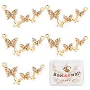 Brass Micro Pave Clear Cubic Zirconia Connector Charms, Butterfly, Real 18K Gold Plated, 13x27x2mm, Hole: 1.2mm, 6pcs/box(ZIRC-BBC0001-20)