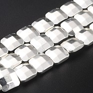 Non-magnetic Synthetic Hematite Beads Strands, Galvanic Plating(Color Retention for 1 Year), Rectangle, Faceted, Silver Plated, 8x8x3.5mm, Hole: 1mm, about 51pcs/strand, 16.14 inch(41cm)(G-B014-07S)