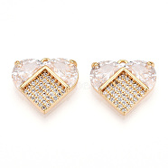 Brass Pave Clear Cubic Zirconia Charms, Heart, Real 18K Gold Plated, 13.5x14.5x3.5mm, Hole: 1.2mm(KK-N254-168G)