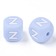 Food Grade Eco-Friendly Silicone Beads, Horizontal Hole, Chewing Beads For Teethers, DIY Nursing Necklaces Making, Letter Style, Cube, Light Sky Blue, Letter.Z, 10x10x10mm, Hole: 2mm(X-SIL-R011-10mm-02Z)