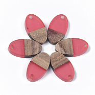 Resin & Walnut Wood Pendants, Oval, Cerise, 20x11x3.5mm, Hole: 1.8mm(RESI-S358-71C)