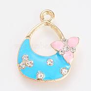 Enamel Style Alloy Rhinestone Pendants, HandBag, Deep Sky Blue, 23x17x3mm, Hole: 2mm(ENAM-S108-349B)