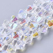 Electroplate Glass Beads Strands, AB Color Half Plated, Faceted, Bicone, Clear AB, 8x8mm, Hole: 1.5mm, about 37~39pcs/Strand, 12.01 inch(30.5 cm) (X-EGLA-Q118-8mm-C17)