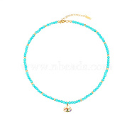 Natural Aquamarine Beaded Necklaces, with Golden Plated Metal Eye Charms, 15.75 inch(40cm), Charm: 13.7x13.8mm(EK5559-2)