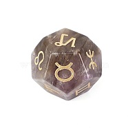 Natural Amethyst Classical 12-Sided Polyhedral Dice, Engrave Twelve Constellations Divination Game Toy, 20x20mm(PW-WG55941-60)