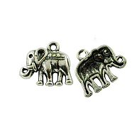 Tibetan Style Alloy Charms Pendants, Cadmium Free & Nickel Free & Lead Free, Elephant, Antique Silver, 15x17x3mm, Hole: 2mm(TIBEP-A124745-AS-FF)