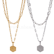 4Pcs 4 Style Stainless Steel Hexagon with Initial Letter A Pendant Necklaces Set, Paperclip Chains Stackable Necklaces for Women, Golden & Stainless Steel Color, 15.16~17.60 inch(38.5~44.7cm), 1Pc/style(NJEW-AN0001-08)