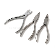 DIY Jewelry Tool Sets, Carbon Steel Side Cutting Pliers, Round Needle Nose Pliers and Stainless Steel Needle Nose Pliers, Stainless Steel Color, 145~165x45~65mm, 3pcs/set(TOOL-MSMC002-23)