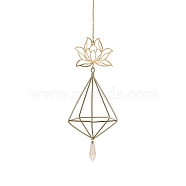 Quartz Crystal & Brass Pendant Decorations, with Iron Findings, Lotus Flower, Golden, 365mm, Pendants: 200x76mm(HJEW-M007-01G)