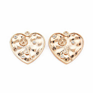Brass Micro Pave Clear Cubic Zirconia Pendants, Nickel Free, Heart with Daisy, Real 18K Gold Plated, 20x20x2.5mm, Hole: 1.5mm(KK-S364-185)