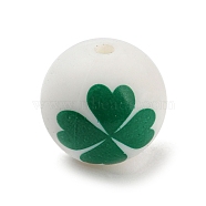 Silicone Beads, Round, Clover, 15mm, Hole: 2mm(SIL-E009-01D)