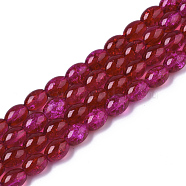 Transparent Crackle Glass Beads Strands, Oval, FireBrick, 8x5.5~6mm, Hole: 1mm, about 100pcs/strand, 31.4 inch(DGLA-S085-6x8-36)