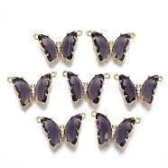 Eco-Friendly Alloy Links connectors, with Glass and Clear Cubic Zirconia, Butterfly, Nickel Free, Light Gold, Indigo, 16x24x6mm, Hole: 1.2mm(X-GLAA-N034-01KC-NF)