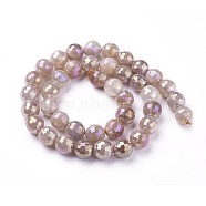Electroplate Natural Sunstone Beads Strands, Faceted, Round, 10mm, Hole: 1.2mm, about 39pcs/strand, 15.15 inch~15.7  inch(38.5~40cm)(G-P430-12-D)